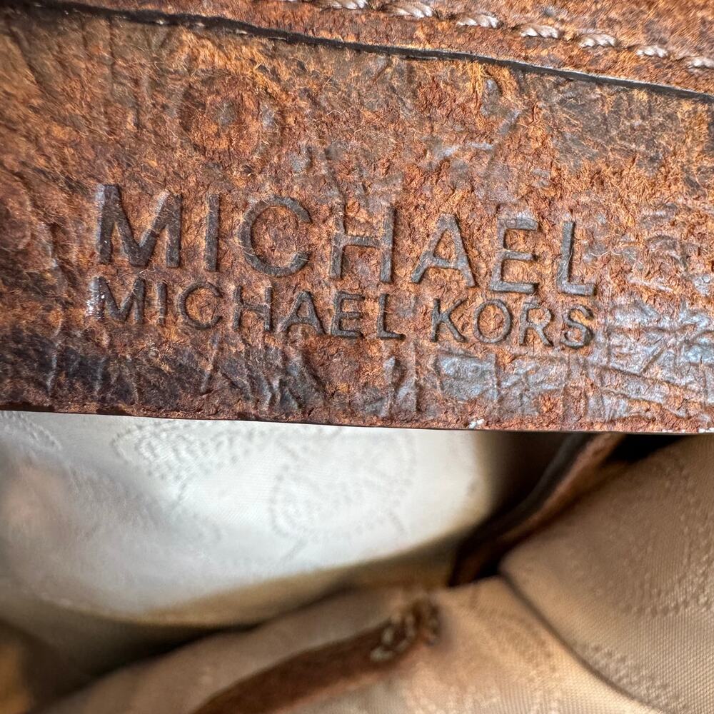 Michael Kors Distressed Ostrich Embossed Leather Shoulder Tote Bag Walnut Brown - Picture 4 of 12